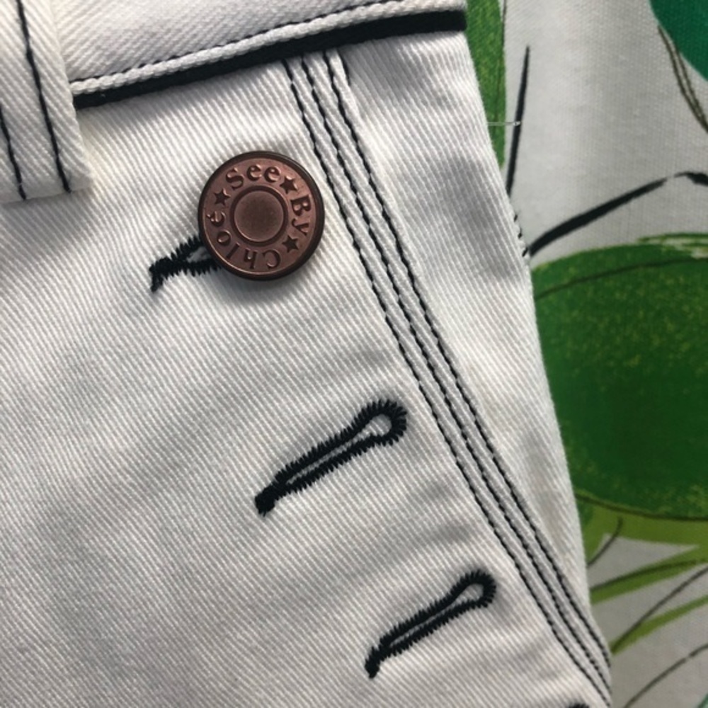 See By Chloe White High-Rise Flare Jeans with Contrast Stitching - Picture 9 of 15